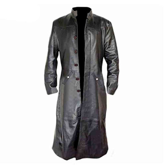 Gabardina larga de piel de vacuno negra para hombre Matrix Goth Steampunk Van Helsing Gabardina gótica T17