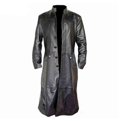 Gabardina larga de piel de vacuno negra para hombre Matrix Goth Steampunk Van Helsing Gabardina gótica T17