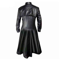 Gabardina larga de piel de vacuno negra para hombre Matrix Goth Steampunk Van Helsing Gabardina gótica T17