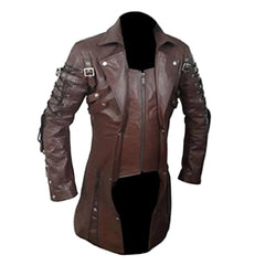 Gabardina gótica Steampunk de piel marrón auténtica para hombre T18 MARRÓN