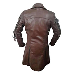 Gabardina gótica Steampunk de piel marrón auténtica para hombre T18 MARRÓN