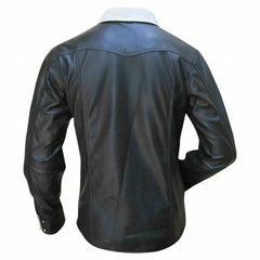 Men's Real Sheep Nappa Leather Full Sleeve BLUF Bespoke Tailored Shirt in Black and White Two Tone