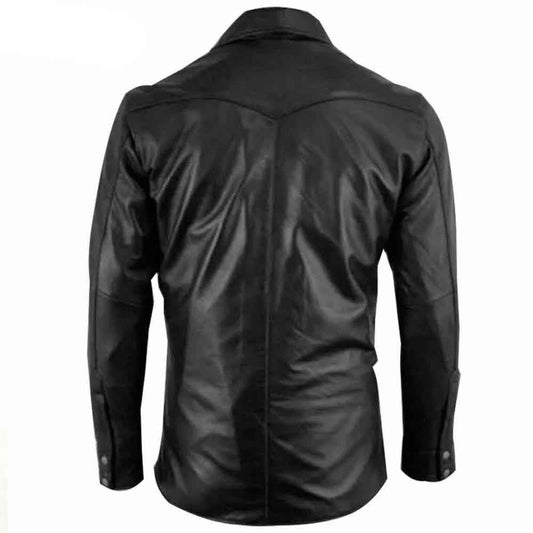 Camisa de cuero de cordero auténtico para hombre, estilo militar de policía, negra, BLUF, gay, la mayoría de las tallas