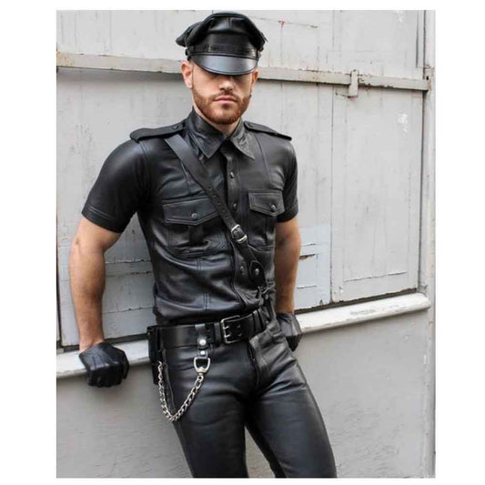 CAMISA DE HOMBRE 100% CUERO GENUINO Negro Estilo Policía Militar BLUF TODAS LAS TALLAS