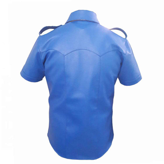Camisa de cuero auténtico azul estilo policía militar para hombre BLUF Todas las tallas