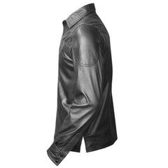 Men's Black Real Sheep Nappa Leather Full Sleeve BLUF Shirt in Two Flap Pockets