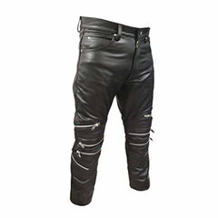 Pantalones de Motociclista de Cuero de Vacuno Negro Genuino para Hombre, Pantalones de Motociclista Vaqueros