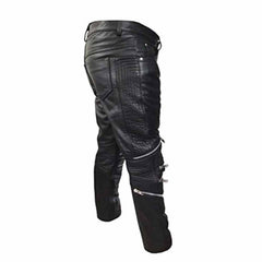 Pantalones de Motociclista de Cuero de Vacuno Negro Genuino para Hombre, Pantalones de Motociclista Vaqueros