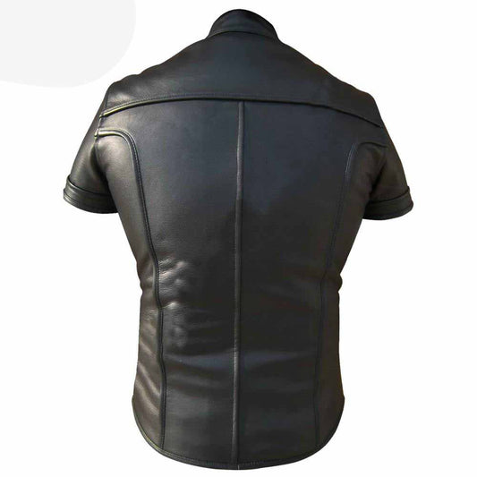 Camisa BLUF Gay Negra de Cuero Auténtico con Cierre Frontal de Cremallera Ajustada para Motorista TODAS LAS TALLAS