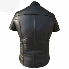 Camisa BLUF Gay Negra de Cuero Auténtico con Cierre Frontal de Cremallera Ajustada para Motorista TODAS LAS TALLAS