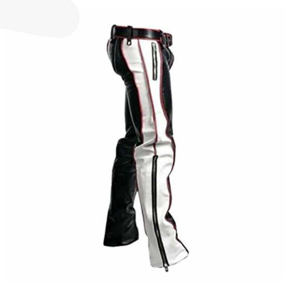 Vaqueros BLUF de cuero de vaca auténtico negro para hombre, bondage, con contraste rojo y blanco