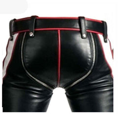 Vaqueros BLUF de cuero de vaca auténtico negro para hombre, bondage, con contraste rojo y blanco