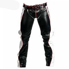 Vaqueros BLUF de cuero de vaca auténtico negro para hombre, bondage, con contraste rojo y blanco