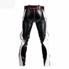 Vaqueros BLUF de cuero de vaca auténtico negro para hombre, bondage, con contraste rojo y blanco