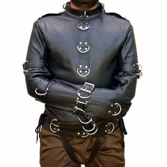 Chaqueta de cuero auténtico para bondage, BDSM, de alta resistencia, tipo camisa de fuerza