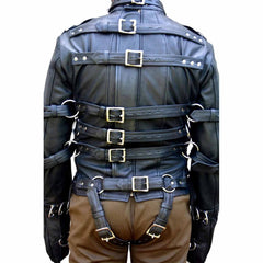 Chaqueta de cuero auténtico para bondage, BDSM, de alta resistencia, tipo camisa de fuerza
