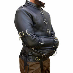 Chaqueta de cuero auténtico para bondage, BDSM, de alta resistencia, tipo camisa de fuerza