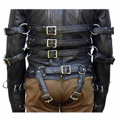 Chaqueta de cuero auténtico para bondage, BDSM, de alta resistencia, tipo camisa de fuerza