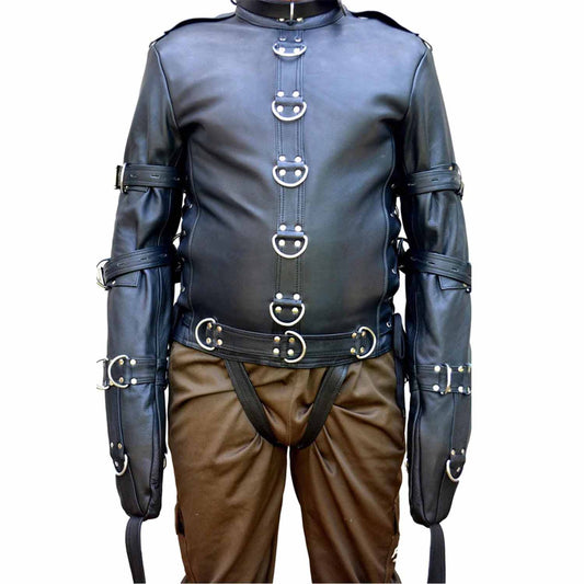 Chaqueta de cuero auténtico para bondage, BDSM, de alta resistencia, tipo camisa de fuerza