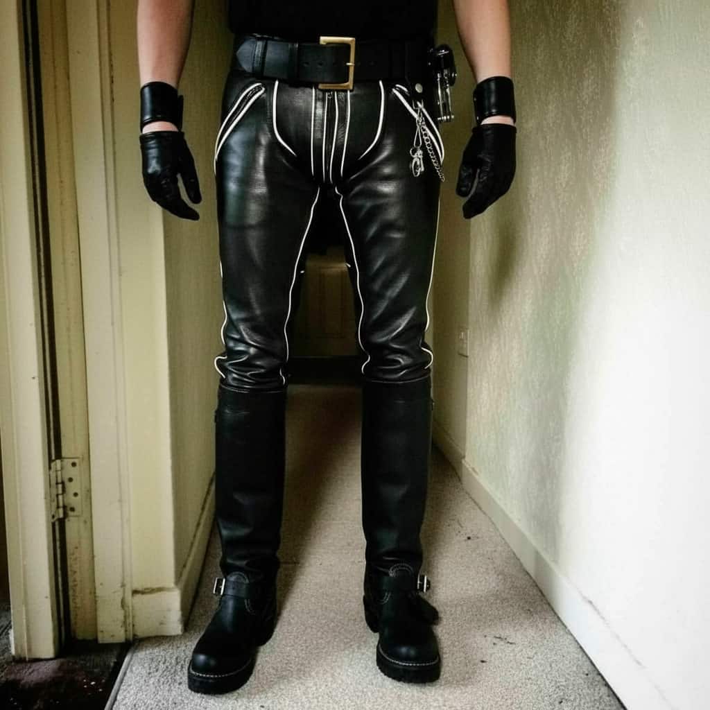 Pantalones vaqueros de piel auténtica de vaca con doble cremallera para hombre, estilo motero