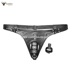 Ropa Interior Masculina Jockstraps de Cuero Genuino con Codera Tanga Jock Tachonado con Anillos