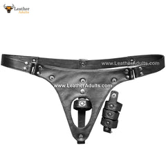 Ropa Interior Masculina Jockstraps de Cuero Genuino con Codera Tanga Jock Tachonado con Anillos
