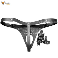 Ropa Interior Masculina Jockstraps de Cuero Genuino con Codera Tanga Jock Tachonado con Anillos