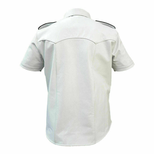 CAMISA DE HOMBRE DE CUERO AUTÉNTICO BLANCA ESTILO POLICÍA MILITAR BLUF TODAS LAS TALLAS