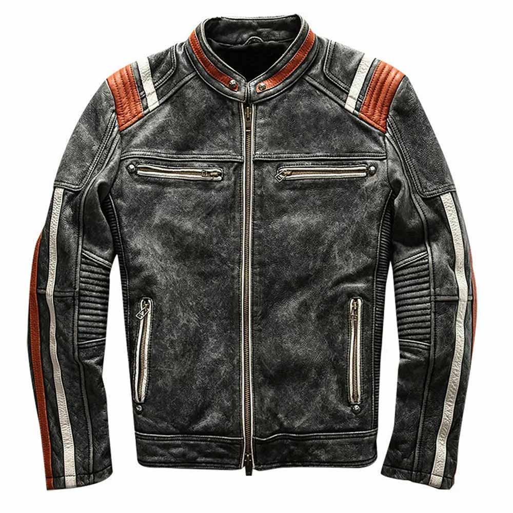 Men's Retro 3 Cafe Racer Biker Vintage Distressed Fashion Moto Leather Jacket
