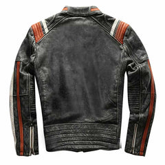 Men's Retro 3 Cafe Racer Biker Vintage Distressed Fashion Moto Leather Jacket