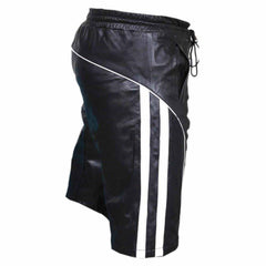 Mens Genuine Cow Leather Black and White Shorts Clubwear Gay Shorts