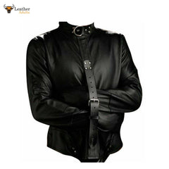 Camisa de fuerza de cuero genuino negro resistente para hombre BONDAGE