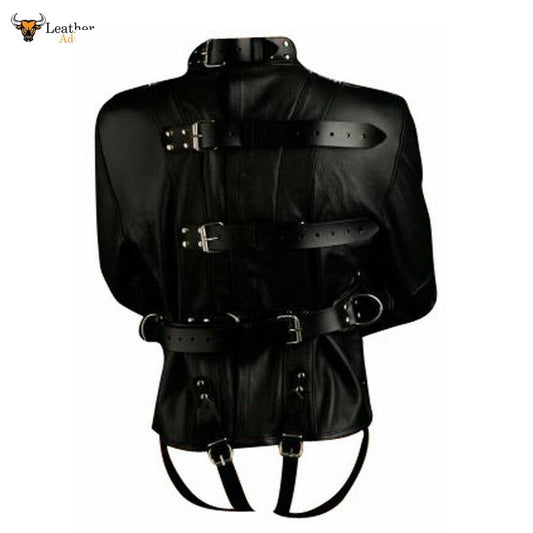 Camisa de fuerza de cuero genuino negro resistente para hombre BONDAGE