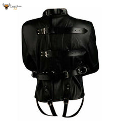 Camisa de fuerza de cuero genuino negro resistente para hombre BONDAGE