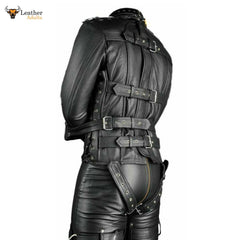 Camisa de fuerza y ​​pantalones de cuero auténtico para hombre con forro de cuero, uso intensivo BDSM