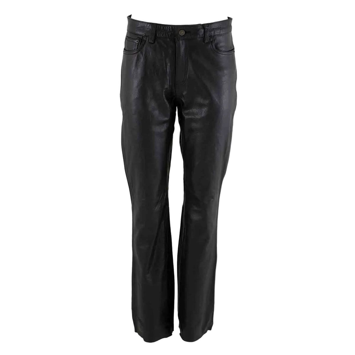 Pantalones de Cuero Genuino de Piel de Vacuno Negra con Cinco Bolsillos para Motociclista de Mujer