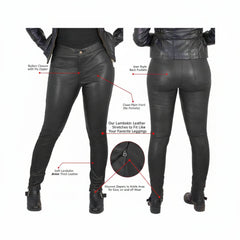 Pantalones de cuero NAPA de piel de cordero genuina negra para damas sexy, pantalones vaqueros sexys
