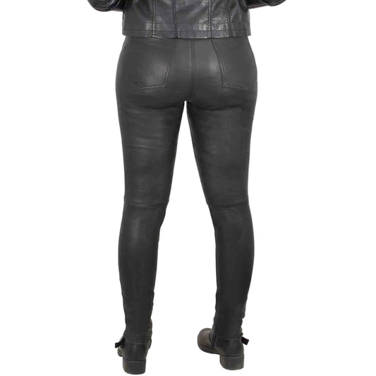 Pantalones de cuero NAPA de piel de cordero genuina negra para damas sexy, pantalones vaqueros sexys