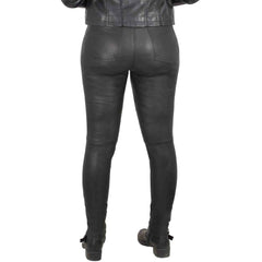 Pantalones de cuero NAPA de piel de cordero genuina negra para damas sexy, pantalones vaqueros sexys