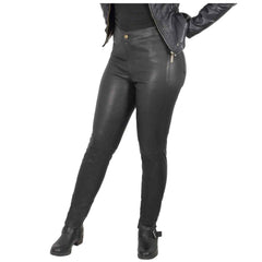 Pantalones de cuero NAPA de piel de cordero genuina negra para damas sexy, pantalones vaqueros sexys