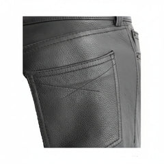Pantalones de motorista de cuero genuino de vaca negro de cinco bolsillos para mujer