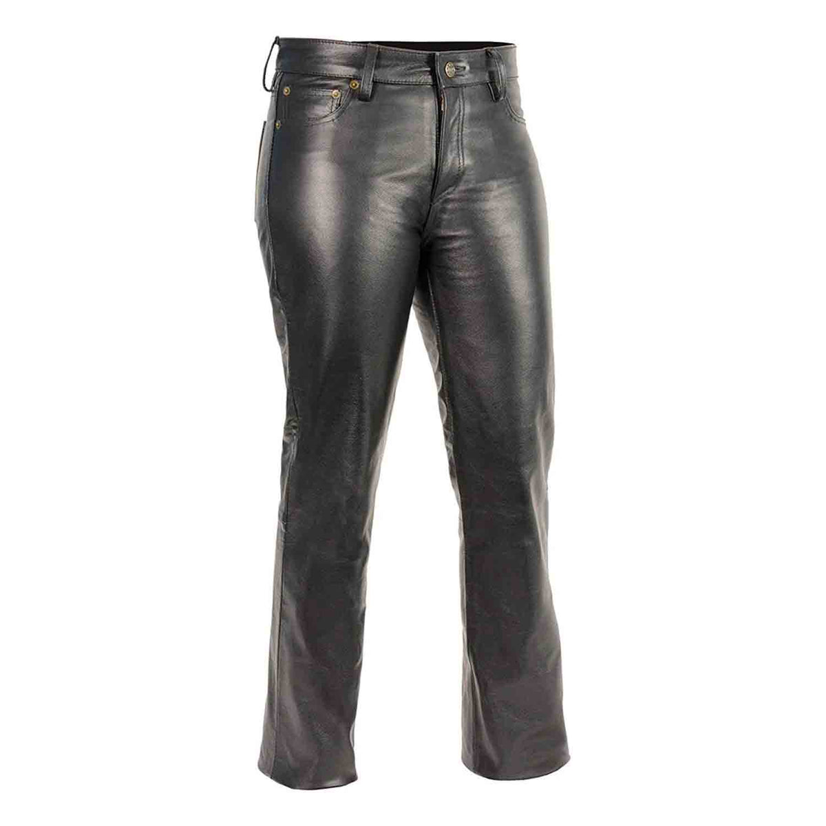 Pantalones clásicos de cuero negro genuino de piel de vaca suave de 5 bolsillos para mujer
