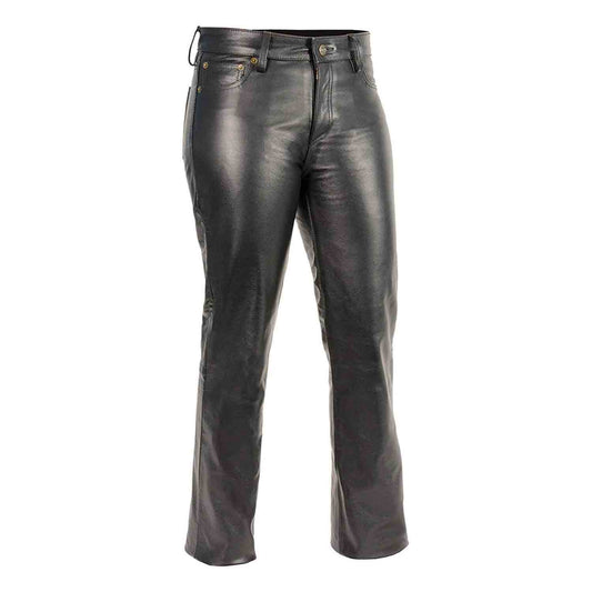 Pantalones clásicos de cuero negro genuino de piel de vaca suave de 5 bolsillos para mujer