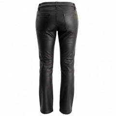 Pantalones de motorista de cuero genuino de vaca negro de cinco bolsillos para mujer
