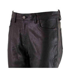 Pantalones de Cuero Genuino de Piel de Vacuno Negra con Cinco Bolsillos para Motociclista de Mujer