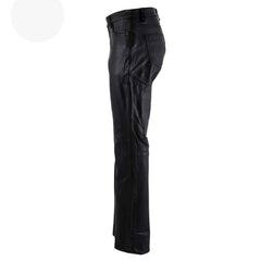 Pantalones de Cuero Genuino de Piel de Vacuno Negra con Cinco Bolsillos para Motociclista de Mujer