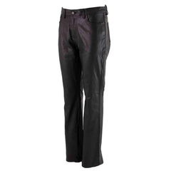 Pantalones de Cuero Genuino de Piel de Vacuno Negra con Cinco Bolsillos para Motociclista de Mujer
