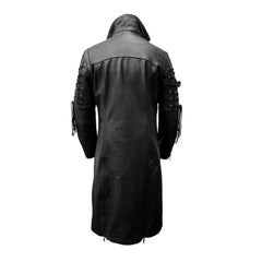 Abrigo largo gótico de cuero negro auténtico para hombre T18, estilo Van Helsing, Steampunk