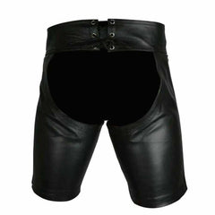 Pantalones cortos tipo zahones de cuero de vaca auténtico para hombre con raya roja