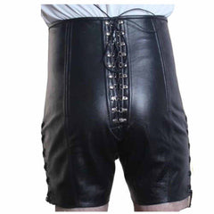 Pantalones cortos tipo corsé de cuero para hombre, de talle alto y con ballenas de acero